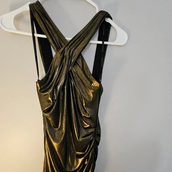 David Meister David Meister Bronze Gold Halter Cocktail Party Evening Dress Size 4 | Sz: 4 | Color: Gold